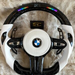 BMW LED Steering Wheel, Genuine Carbon Forged with Flat Bottom, Full Set